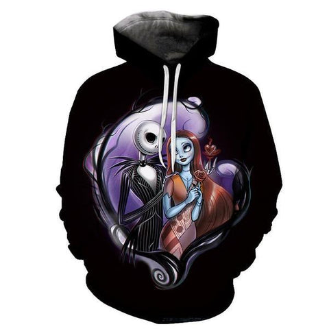 Image of Nightmare Before Christmas Jack And Sally Hoodies - Nightmare Before Christmas Hoodies - Christmas Jack&Sally Full Moon Pull Over Hoodie