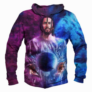 Funny Jesus Hoodies - Pullover God Control Blue-Purple Ball Hoodie