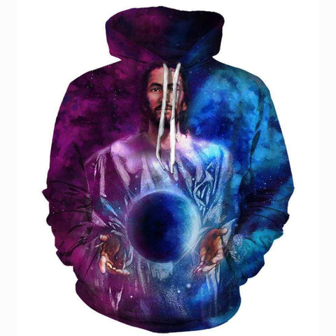 Image of Funny Jesus Hoodies - Pullover God Control Blue-Purple Ball Hoodie