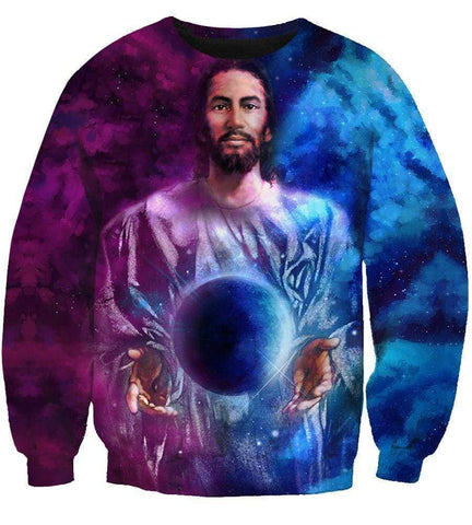 Image of Funny Jesus Hoodies - Pullover God Control Blue-Purple Ball Hoodie