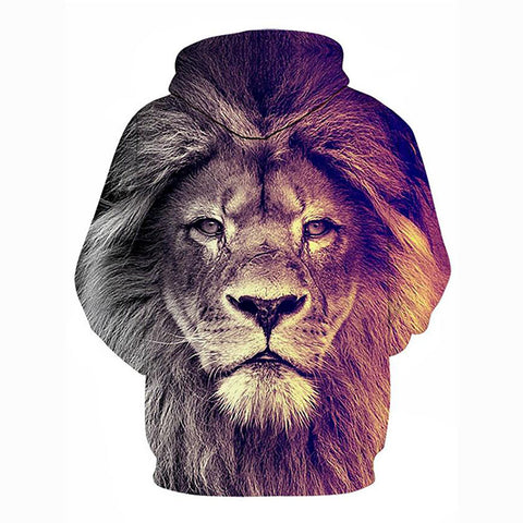 Image of 3D Lion Printed Hoodie - Active Long Sleeve Hooded Pullover