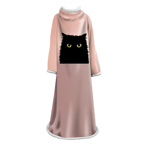 Image of 3D Digital Printed Blanket With Sleeves-Horror Cat Blanket Robe