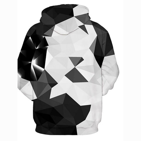 Image of 3D Printed Geometric Hoodie - Hooded Loose White Pullover