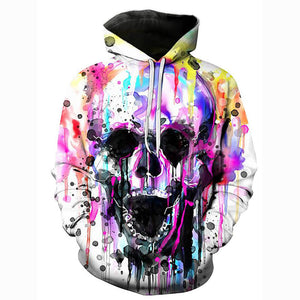 3D Printed Skull Hoodie - Hooded Casual Rainbow Pullover