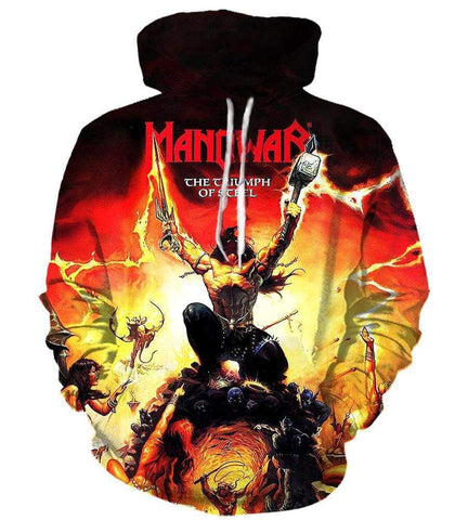 Image of Manowar Heavy Metal Band Hoodies - Pullover Red Hoodie