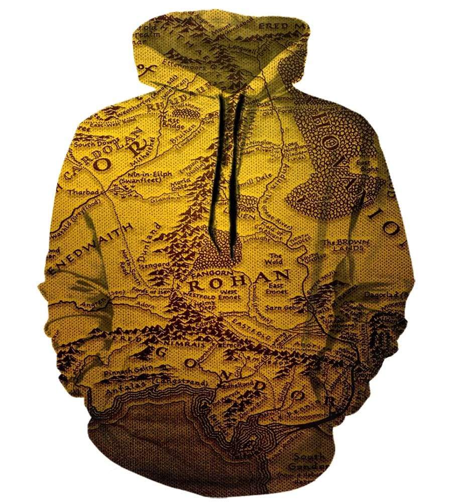 The Lord of The Rings Map Hoodies - Pullover Yellow Hoodie