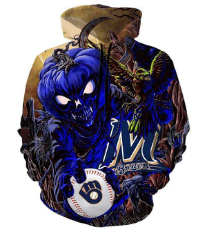 Milwaukee Brewers Halloween Hoodies - Pullover Blue Hoodie