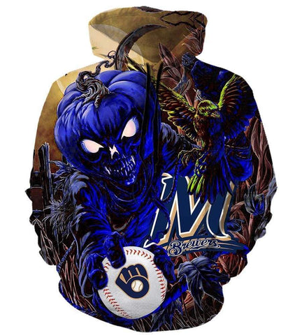 Image of Milwaukee Brewers Halloween Hoodies - Pullover Blue Hoodie