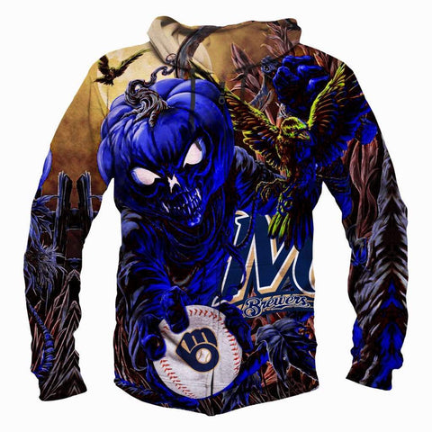 Image of Milwaukee Brewers Halloween Hoodies - Pullover Blue Hoodie