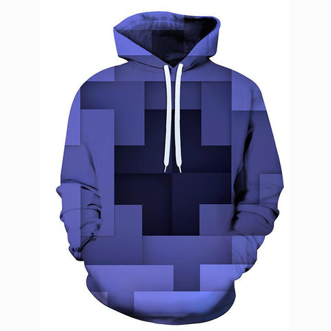 Image of Men's Geometric Graphic 3D Print Casual Blue Hoodie
