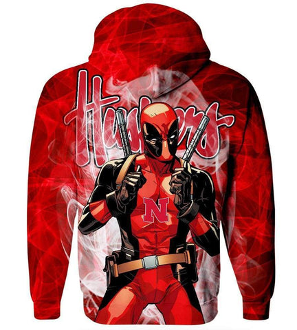 Image of Deadpool  Nebraska Cornhuskers Hoodies - Pullover Red Hoodie