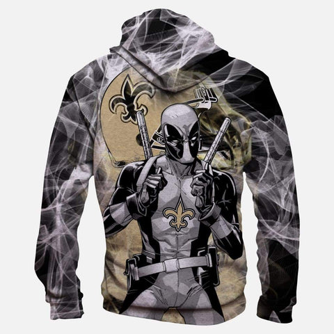 Image of Deadpool New Orleans Saints Hoodies - Pullover Black Hoodie