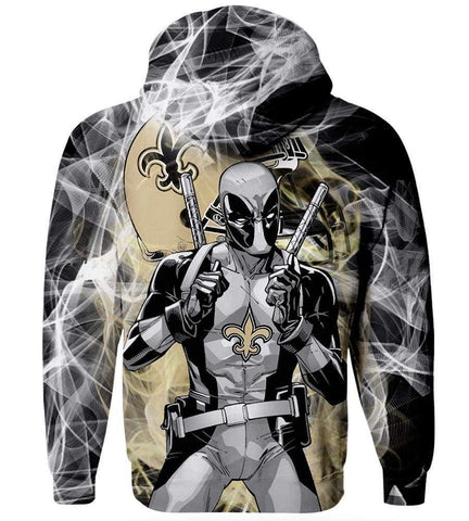 Image of Deadpool New Orleans Saints Hoodies - Pullover Black Hoodie