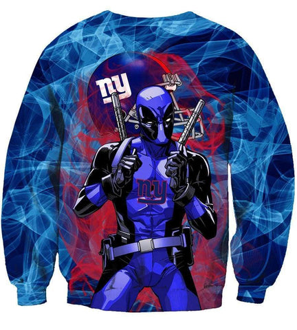 Image of Deadpool New York Giants Hoodies - Pullover Blue Hoodie