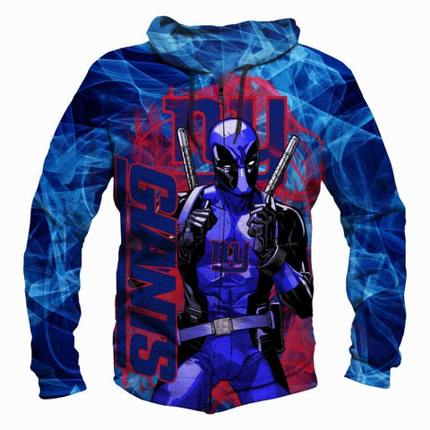 Image of Deadpool New York Giants Hoodies - Pullover Blue Hoodie