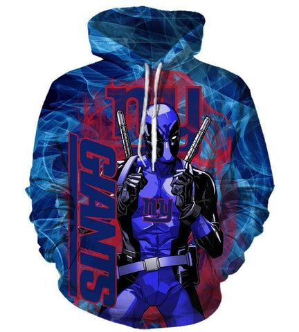 Image of Deadpool New York Giants Hoodies - Pullover Blue Hoodie