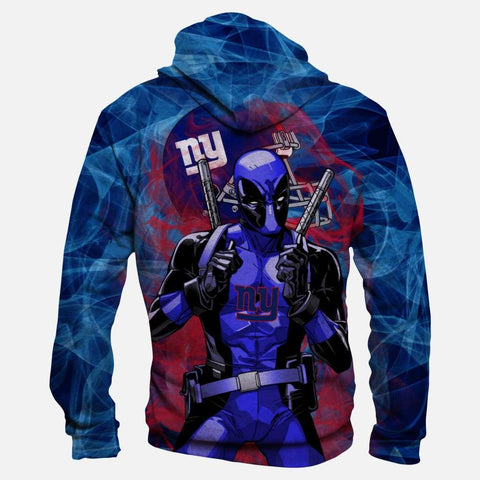 Image of Deadpool New York Giants Hoodies - Pullover Blue Hoodie