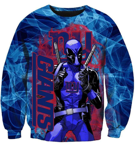 Image of Deadpool New York Giants Hoodies - Pullover Blue Hoodie