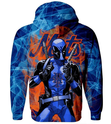 Image of Deadpool New York Mets Hoodies - Pullover Orange Hoodie