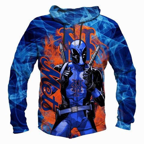 Image of Deadpool New York Mets Hoodies - Pullover Orange Hoodie