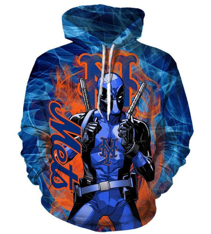 Image of Deadpool New York Mets Hoodies - Pullover Orange Hoodie