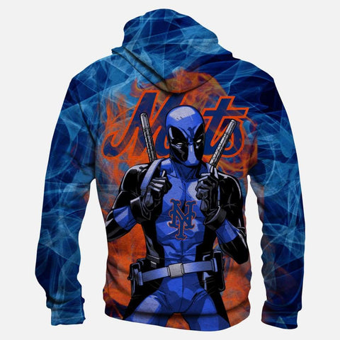 Image of Deadpool New York Mets Hoodies - Pullover Orange Hoodie