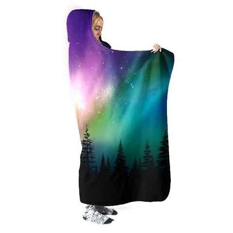 Image of Northern Lights Hooded Blanket - Aurora Cool Blanket