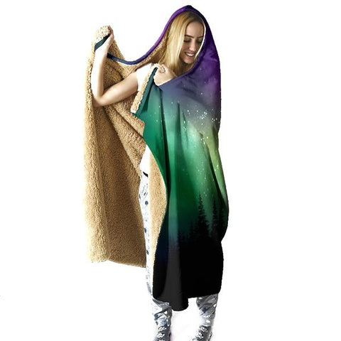 Image of Northern Lights Hooded Blanket - Aurora Cool Blanket