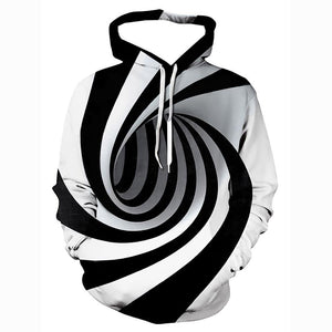 Men's 3D Printed Striped Geometric Hooded Casual Pullover - Basic Hoodie