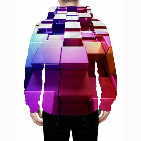 Image of Men's Geometric 3D Print Hooded Casual Basic Rainbow Hoodie