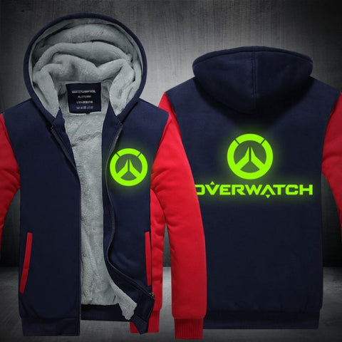 Image of Overwatch Logo Thicken Luminous Jackets - Zip Up Black Jacket