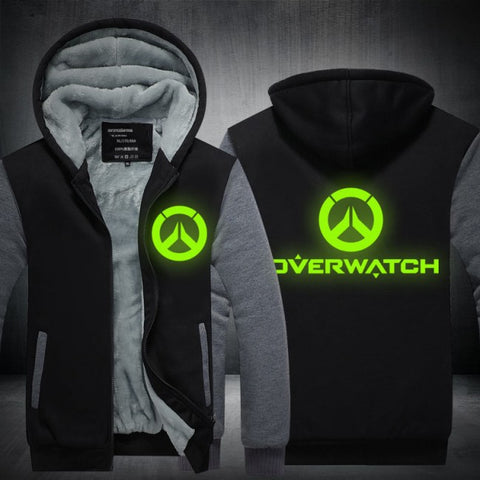 Image of Overwatch Logo Thicken Luminous Jackets - Zip Up Black Jacket