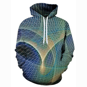 Men's Blue Geometric 3D Printed Graphic Statement Hoodie