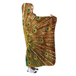 Golden Peacock Hooded Blanket - Feather Blanket