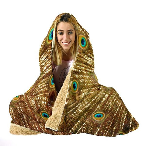 Image of Golden Peacock Hooded Blanket - Feather Blanket