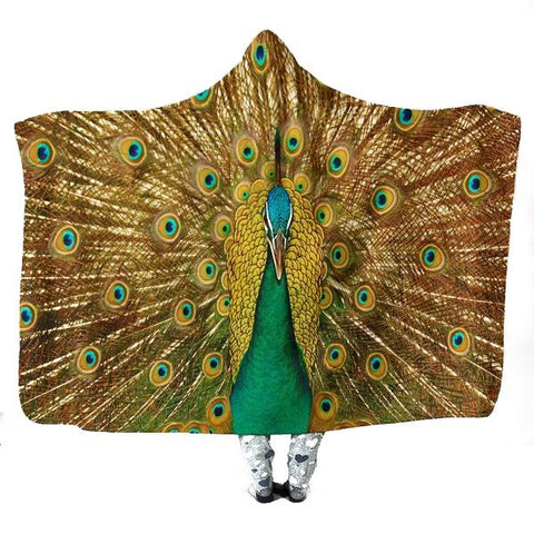 Image of Golden Peacock Hooded Blanket - Feather Blanket