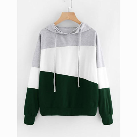 Image of Women's Color Block Hoodie - Casual Patchwork Pullover