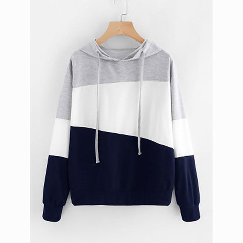 Image of Women's Color Block Hoodie - Casual Patchwork Pullover