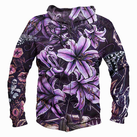 Image of Funny Pop Evil Hoodies - Pullover Blooming violet Deep Purple 3D Hoodie