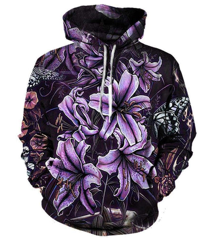 Image of Funny Pop Evil Hoodies - Pullover Flowers Purple Hoodie