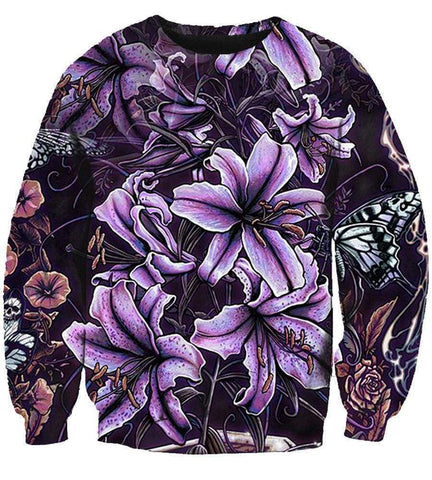 Image of Funny Pop Evil Hoodies - Pullover Flowers Purple Hoodie