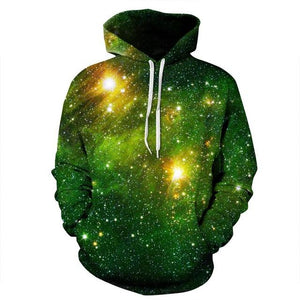 Green Nebula Cluster Space Galaxy 3D Unisex Pocket Hoodie