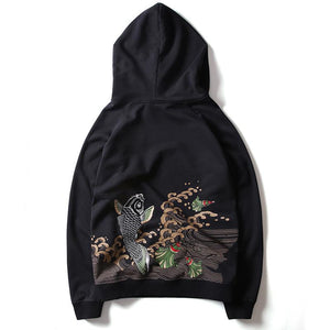 New Spring Autumn Long Sleeve Cotton Casual Thin Hoodies Embroidery Fish Printing Sweatshirts