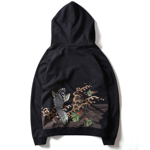 Image of New Spring Autumn Long Sleeve Cotton Casual Thin Hoodies Embroidery Fish Printing Sweatshirts