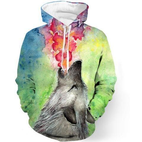 Image of Oil Painting Tie Dye Wolf 3D Printed Hoodies