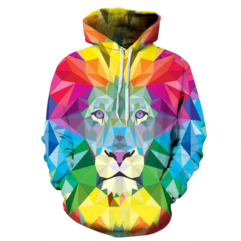 Image of New Stylish Unisex Lion 3D Print Hoodies Watercolor Colorful Blocks Thin Hoodies