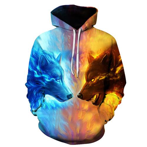 Ice Fire Wolf 3D Men Casual Animal Male Jacket