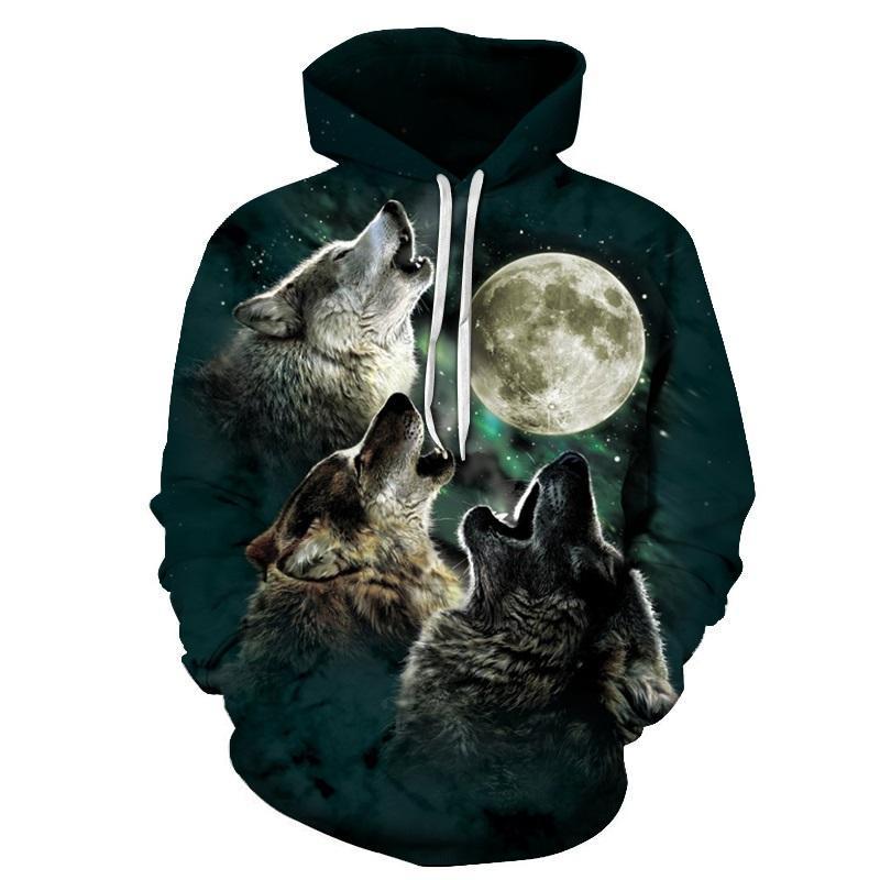 Wolf Pack Howling Moon 3D Printed Hoodie
