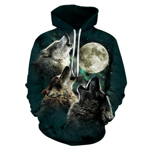 Image of Wolf Pack Howling Moon 3D Printed Hoodie