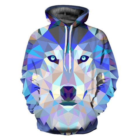 Image of Geometric Wolf Blue Hoodie